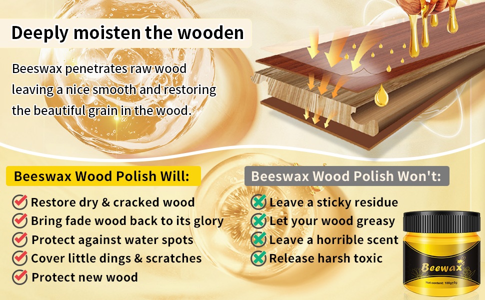 Kriq Wood Seasoning Bee Wax With SpoungesNatural Traditional Beeswax Polish Wood Furniture