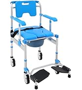 FiueStur Rolling Shower Wheelchair Commode Chair for Elderly Seniors Disabled Height Adjustable F...