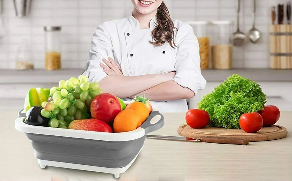 Collapsible with Foldable Chopping Board - Multifunctional Wash Basin Drainage & Washing Vegetables