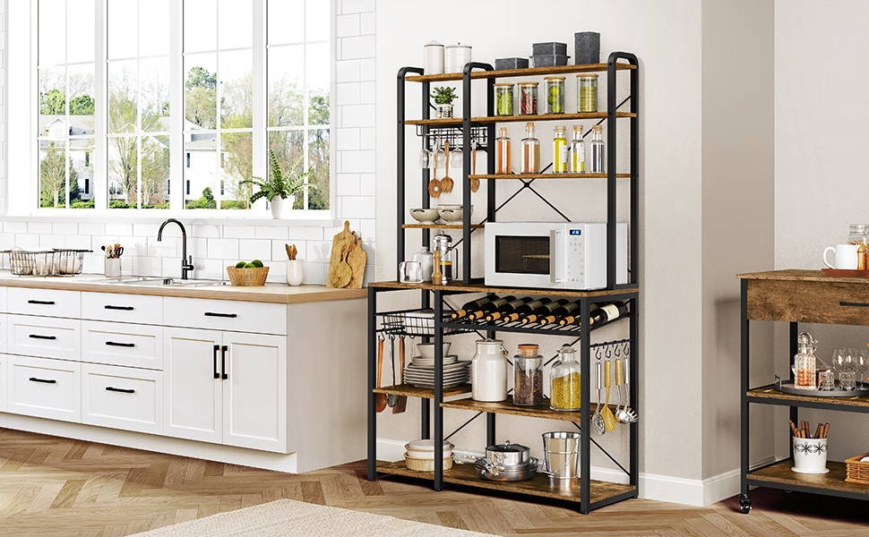 Yaheetech Kitchen Bakers Rack, Wooden Microwave Stand