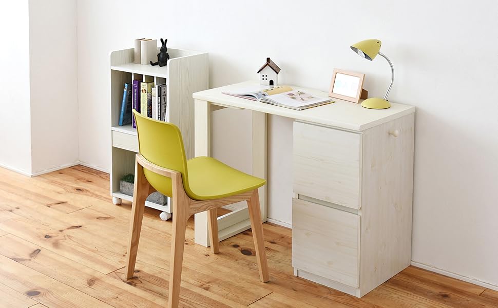 ホワイトデスク 2引き出し付き 脇机 サイドデスク 2段 キャビネット 引き出し 鍵付き 幅400