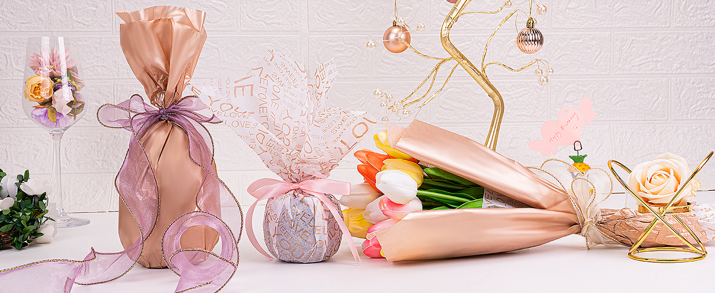 Larcenciel 50 Feuilles Papier de Soie Or Rose, Papier de Soie Emballage