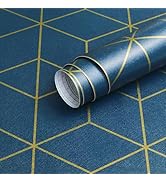 Safiyya Wallpaper Gold and Blue Geometric Wallpaper Peel and Stick Contact Paper Self Adhesive Re...
