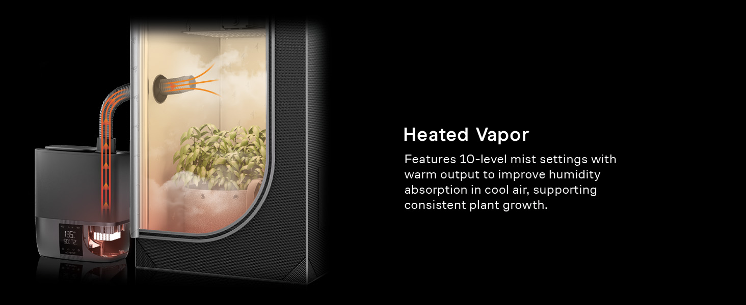 Warm Mist Plant Humidifier VPD Humidity 10-Level Control Water Purifying Grow Tents