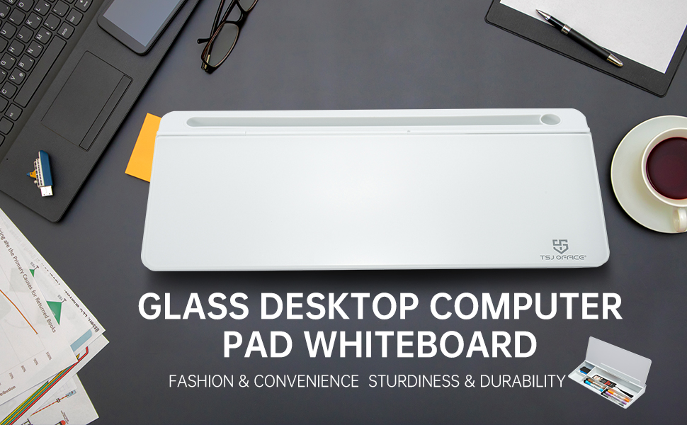 Small Glass Desktop Whiteboard DryEraseBoard Computer Keyboard Stand White