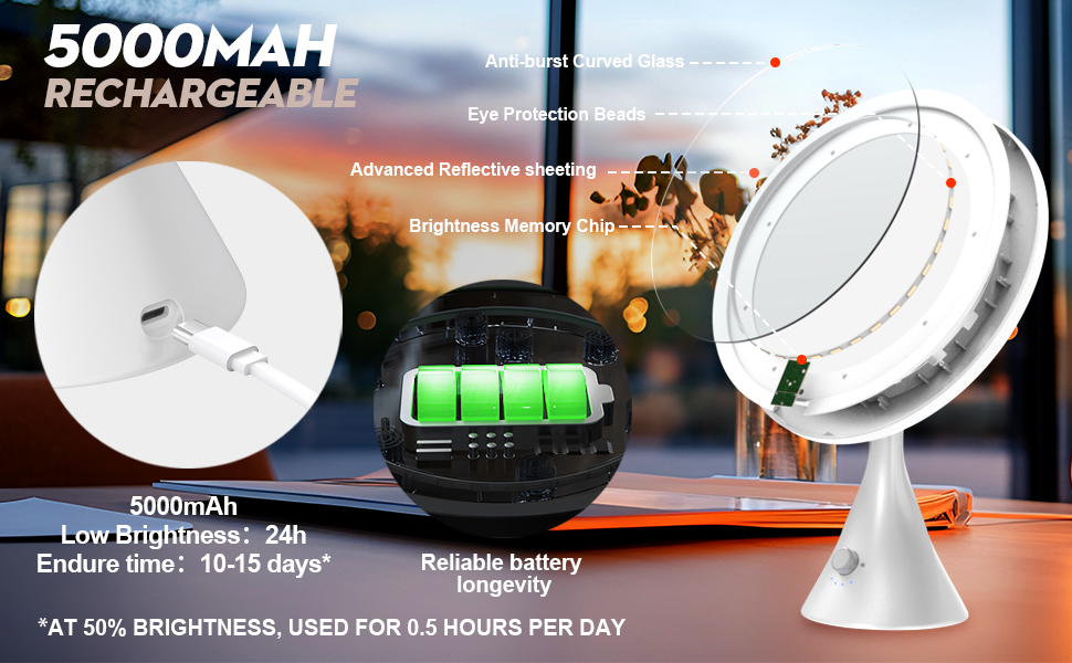 rechargeable makeup mirror
