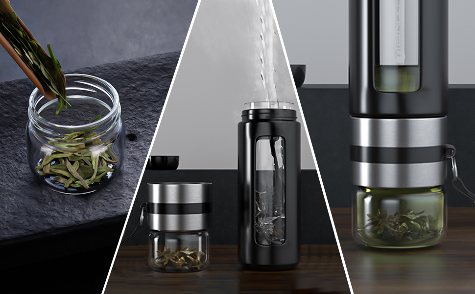 PARACITY Glass Tea Infuser Bottle Tea Double Wall Borosilicate Double