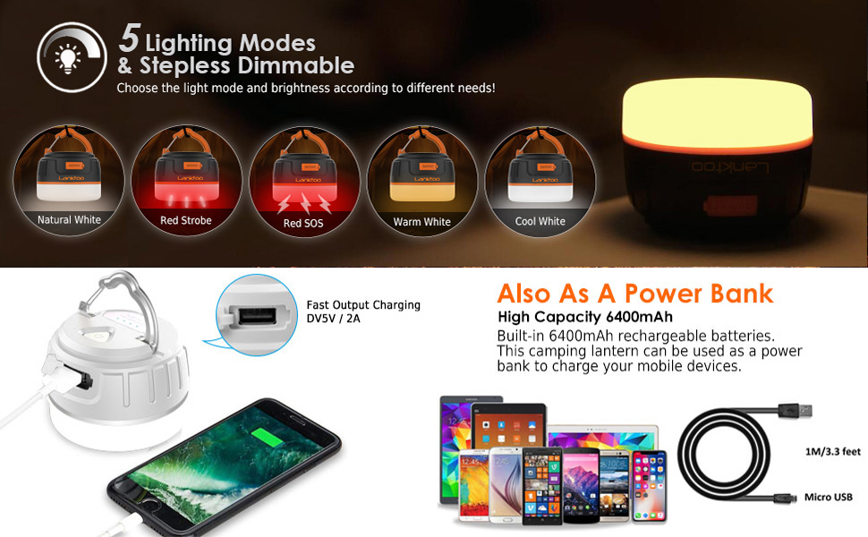 lanktoo Rechargeable Camping Lantern with Remote Control & Power Bank