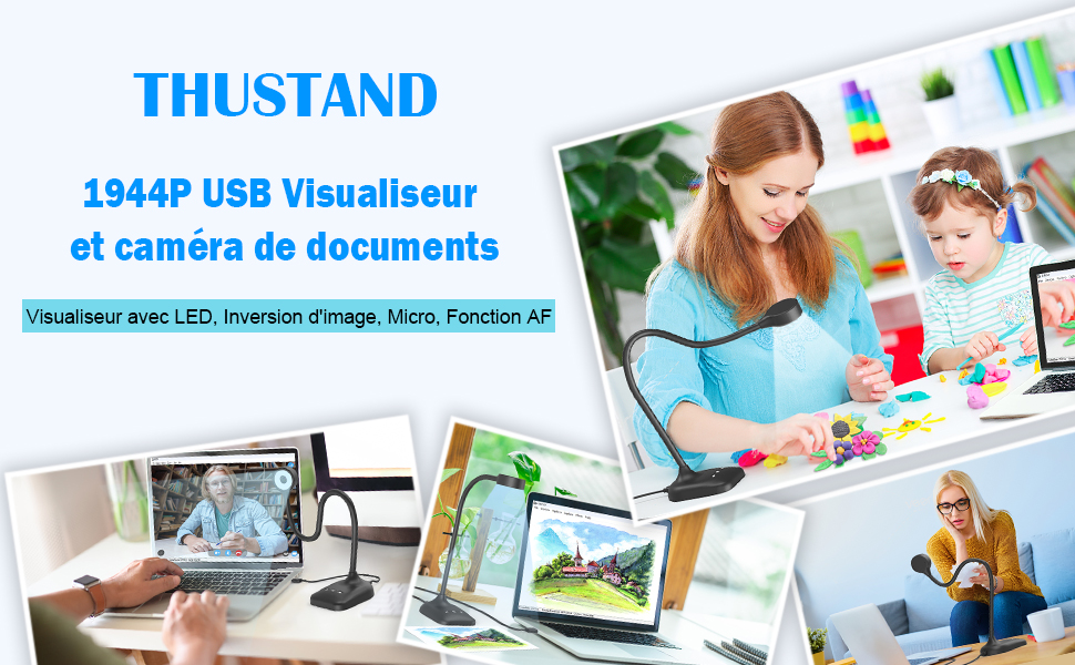 THUSTAND Visualiseur, USB Caméra de Documents, PC cam avec lumière