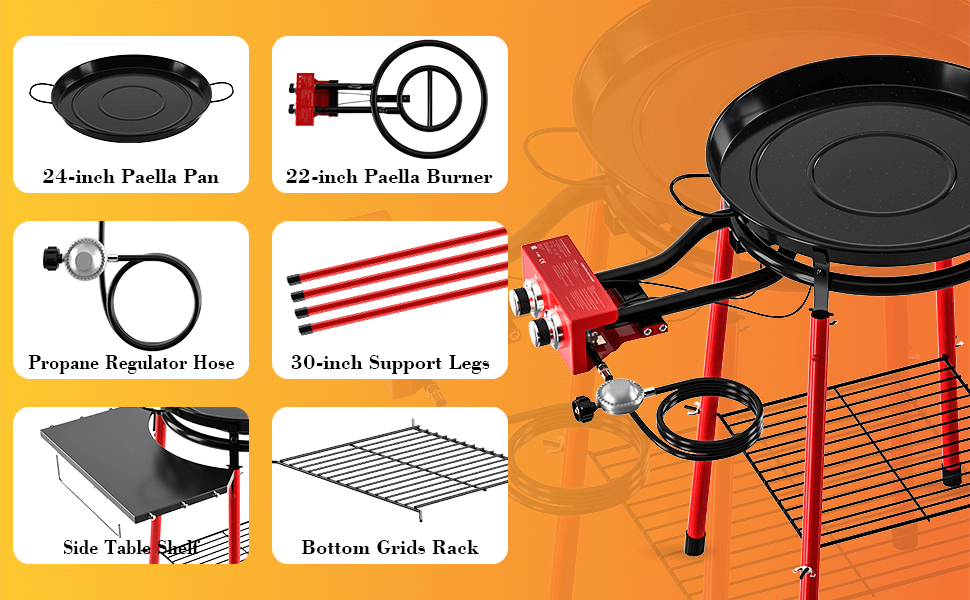 GRISUN Paella Pan, Paella Burner and Stand Set, Paellera