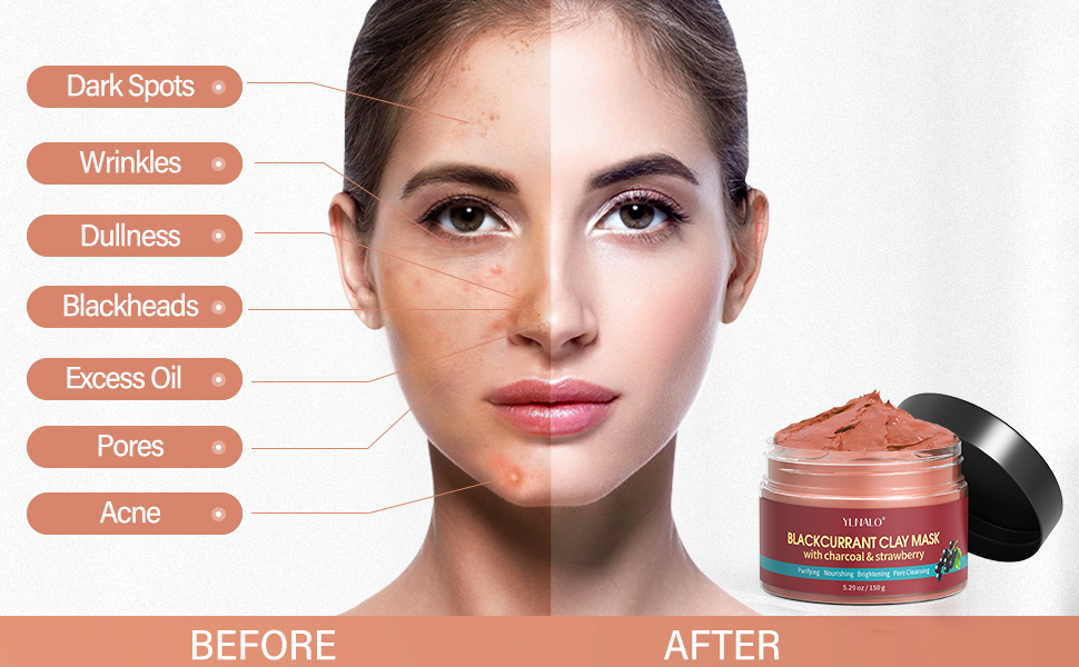 purifying clay mask brighten dull skin facial cleansing for blackheads pores and acne treatment