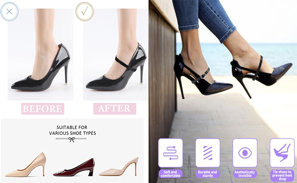 2 Pairs Shoe Straps High Heel Shoelaces Anti-loose and Non-slip Buckles Replacement Shoelace Accessories PU Leather Shoe Belt for Women Girls Sandals 9 FIT MOST SHOES