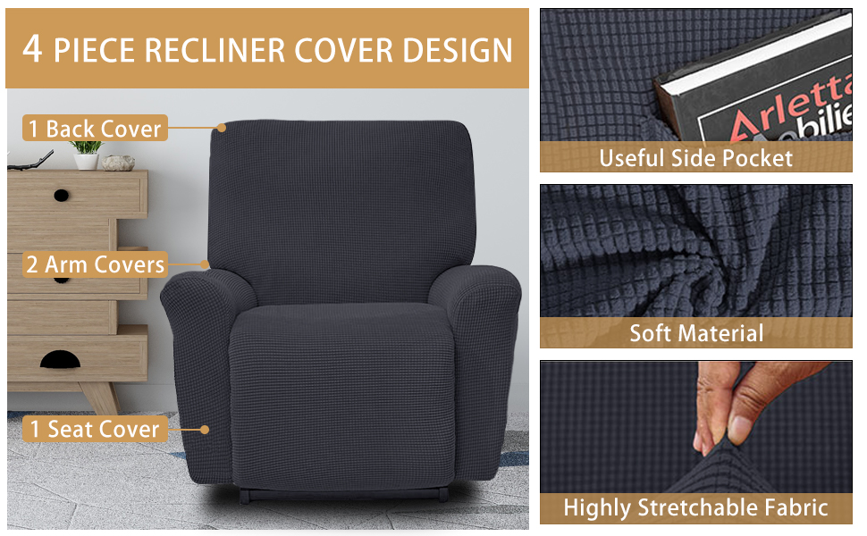 YangAera 4 Pieces Set Recliner Slipcovers, Stretch Recliner Chair Cover