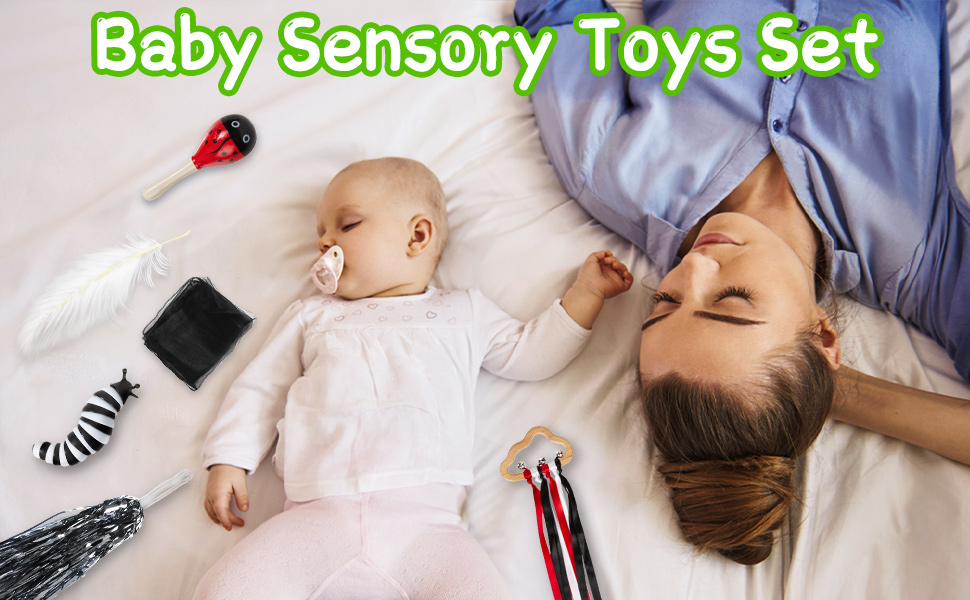 FNYUN 12pcs Sensory Toy Kit, Newborn Toys Black and White Sensory Cards