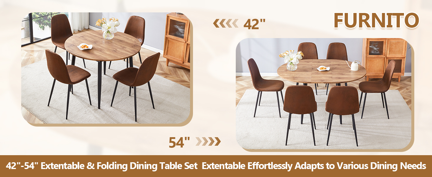 Round Dining Table Set for 6, 42"54" Extendable Dining