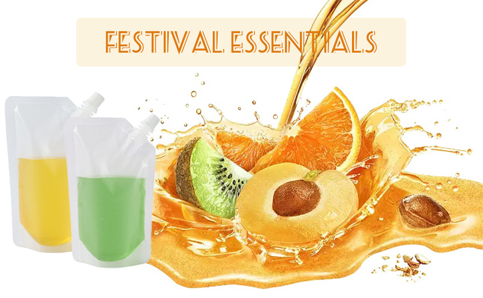 15pcs Clear Drink Pouches for Festivals with Funnel and Stickers, Leak
