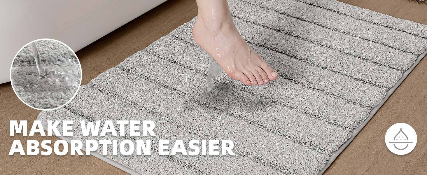 Color&Geometry Light Grey Bath Mat 24"x43", Large Non Slip