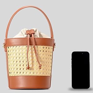 Amazon.com: Rattan Bucket Bag for Women Straw Beach Bag