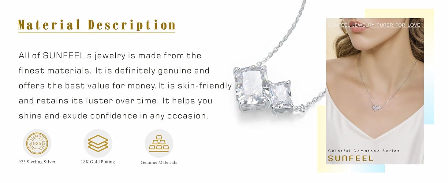 Square Diamond Pendant Necklaces for Women