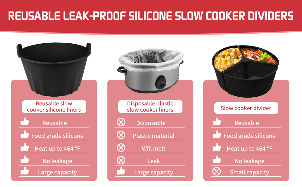 Kowth Silicone Slow Cooker Liner, Reusable Slow Cooker Divider Liners, for Crock Pot 6L, for