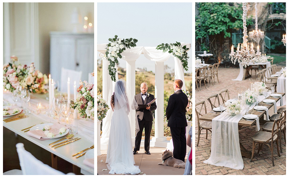 ROROUNE Wedding Arch Decor (Pack of 3)2 Pc Wedding Arch Flowers and 1pc Fabric