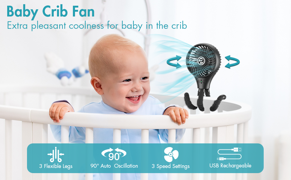 Auto Oscillating Baby Stroller Fan，Mini Handheld Personal Portable Fan