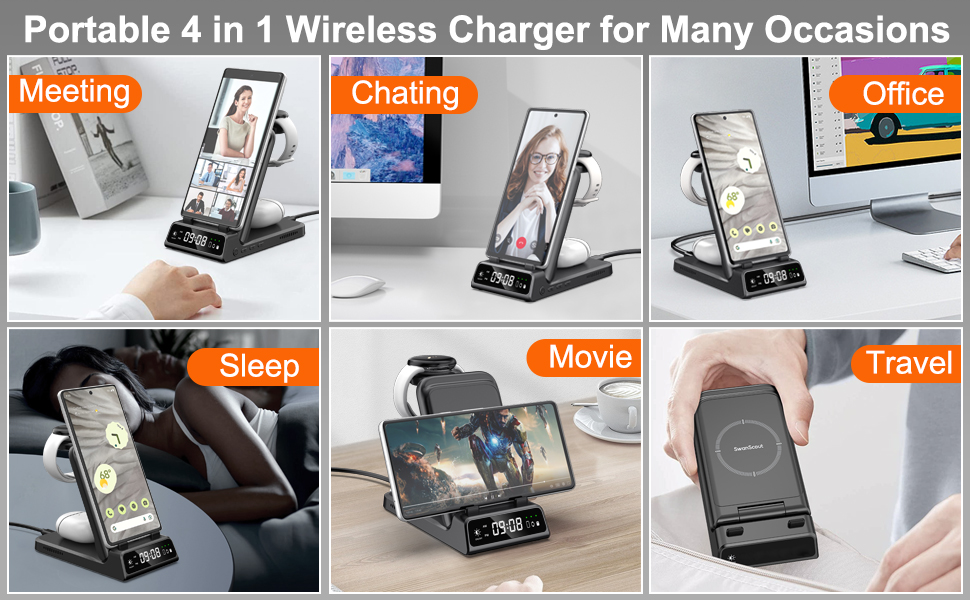 SwanScout Foldable Wireless Charging Station for Google Pixel Watch, 4