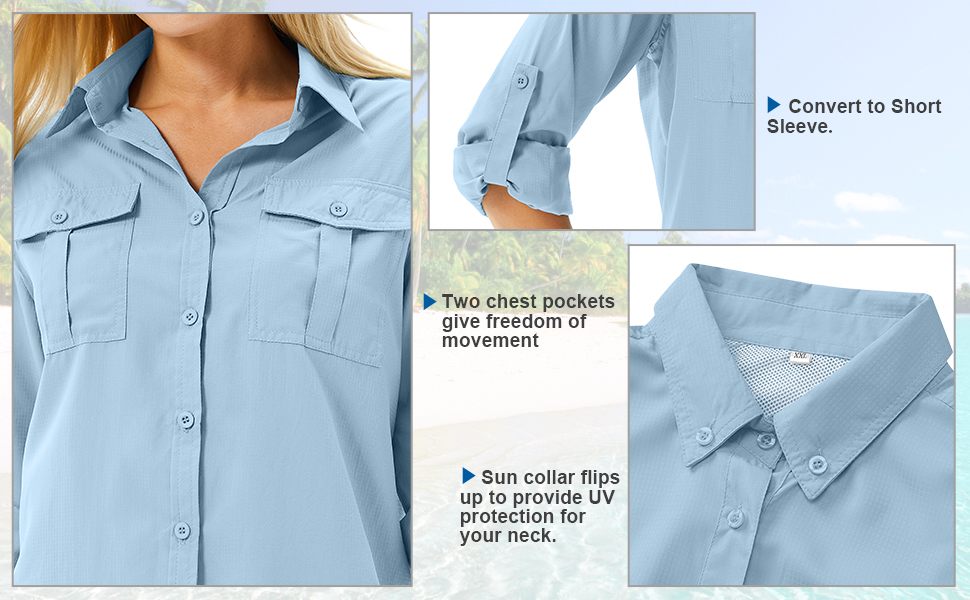 Women&#39;s UPF 50 UV Sun Protection Shirt, Cool Quick Dry Long Sleeve Outdoor Fishing Safari Shirt