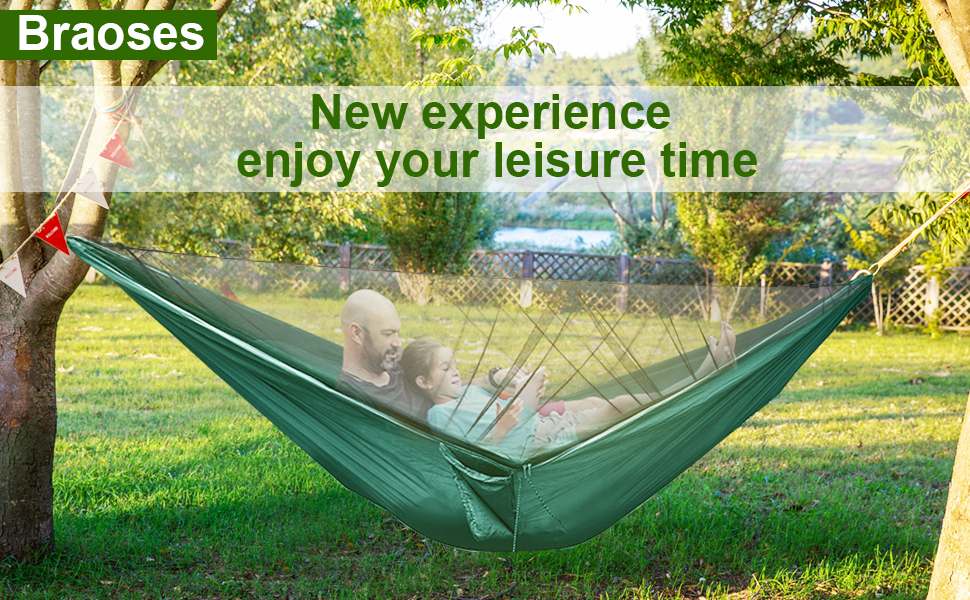 Double Single Camping Hammock with Mosquito Net & Tree Straps, Portable