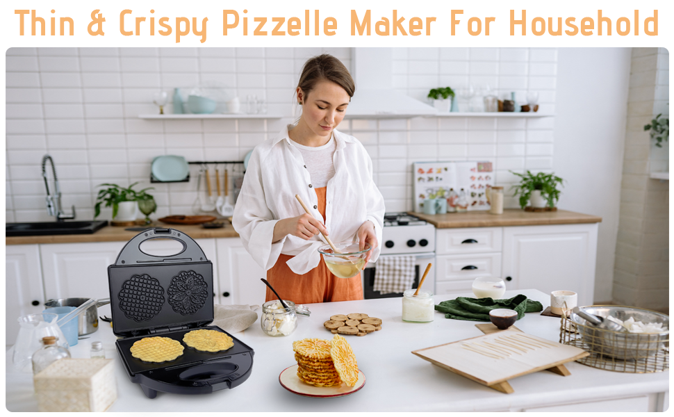 FineMade Pizzelle Maker with NonStick Coating, Electric Pizzelle Cookie Baker Press with
