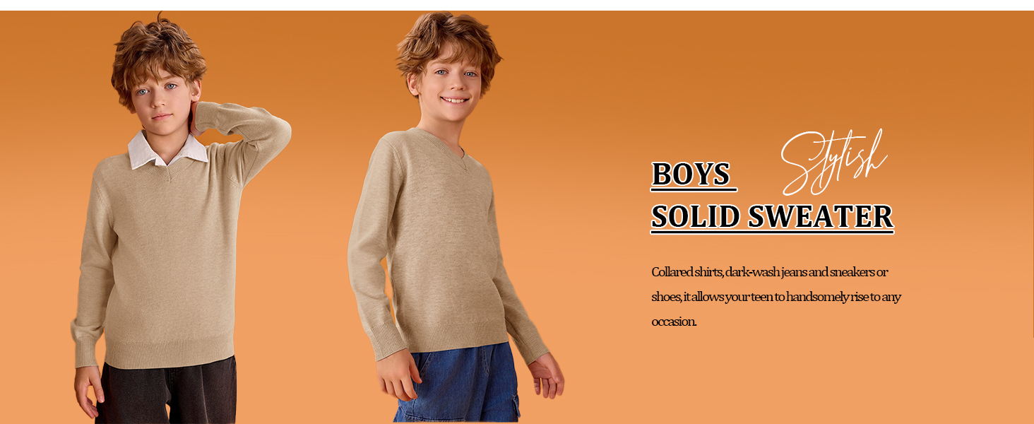 Boys School Uniform Sweater Kids Long Sleeve V Neck Pullover Fall Winter Clothes 5-14 Years