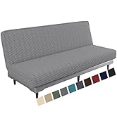 MAXIJIN Newest Jacquard Futon Cover Stretch Armless Futon Sofa Cover Soft Futon Slipcover with El...