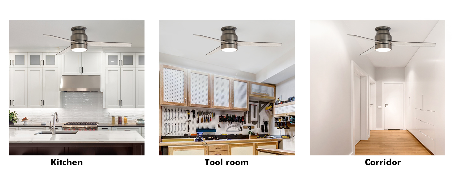 Flush Mount Ceiling Fan with Lights Remote Control, 52Inch, Antique Nickel, 3