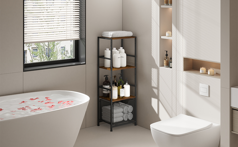 【送料無料】Iron × Wood 4D Shelf Amazon.com: 4-Tier Iron Wood Bathroom Storage Shelves