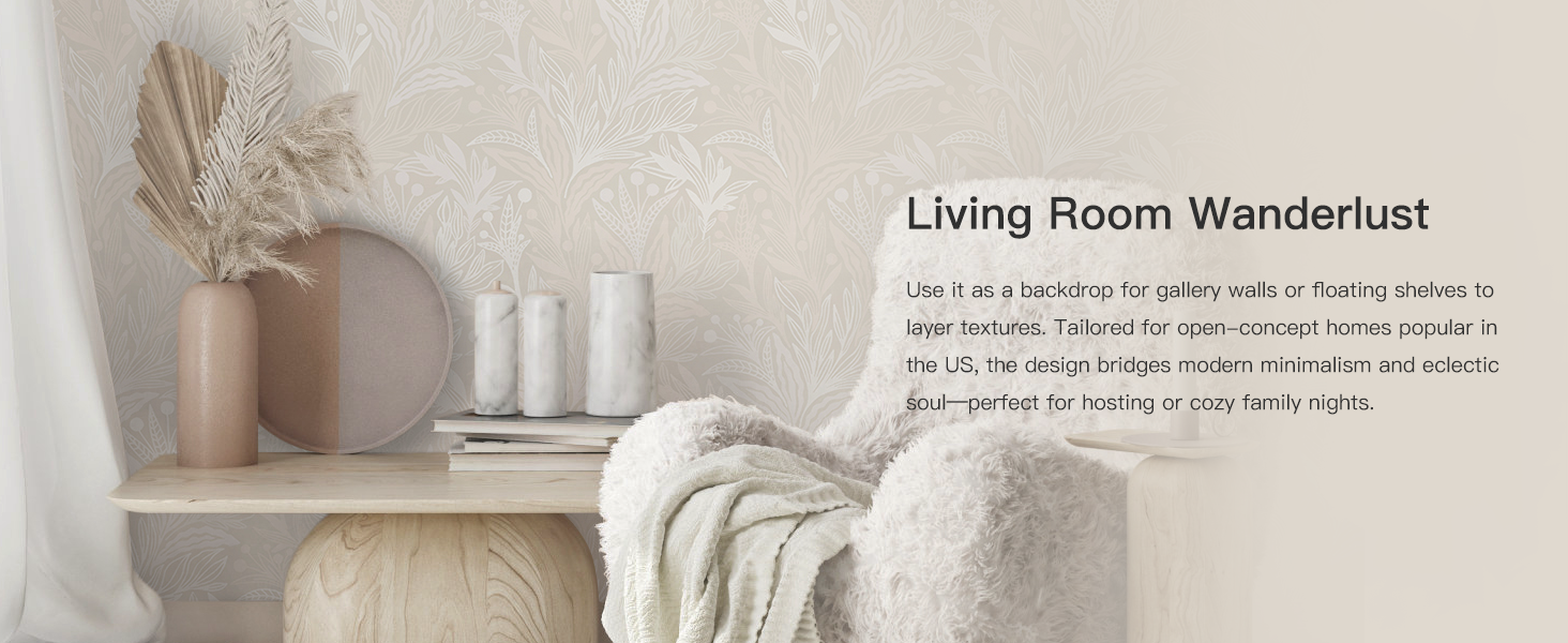 Dimoon Peel and Stick Wallpaper Boho Contact Paper Vintage Beige Floral Neutral Papel