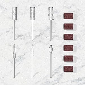6 nail drill bits and 6 sanding bands