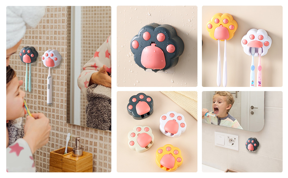 4PCS Toothbrush Holder Wall Mounted with Cover, 2 Slots