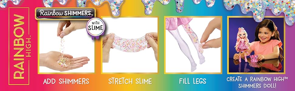 Rainbow High Rainbow Shimmers with Slime – Bella, Pink 11” Fashion Doll, Slime Kit, Kids 4+