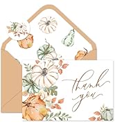 FYSUIMU 24Pcs Fall Thank You Cards Watercolor Pumpkin Leaves Note Card with Envelope Sticker Oran...