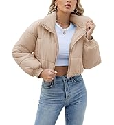 Lumister Womens Lightweight Quilted Jacket Long Sleeve Stand Collar Zipper Cropped Puffer Jacket ...