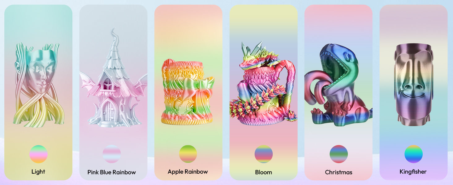 Shiny Multicolor Rainbow PLA Filament 1.75mm, Gradient Color Change PLA 3D Printing Filament