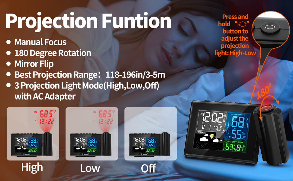 Geevon Projection Alarm Clock with Projection Focus