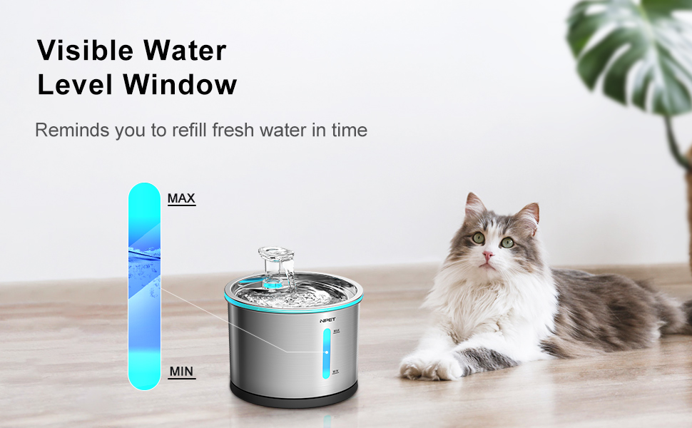 NPET WF210 Cat Water Fountain Stainless Steel, 50oz/1.5L