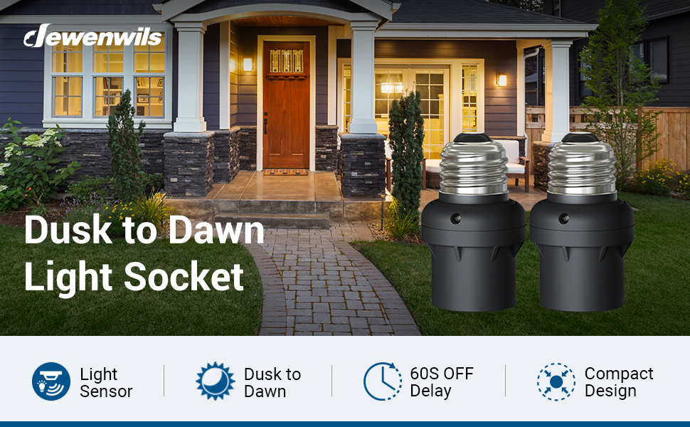 DDEWENWILS Light Sensor Socket, Dusk to Dawn Sensor Socket, Light Bulb