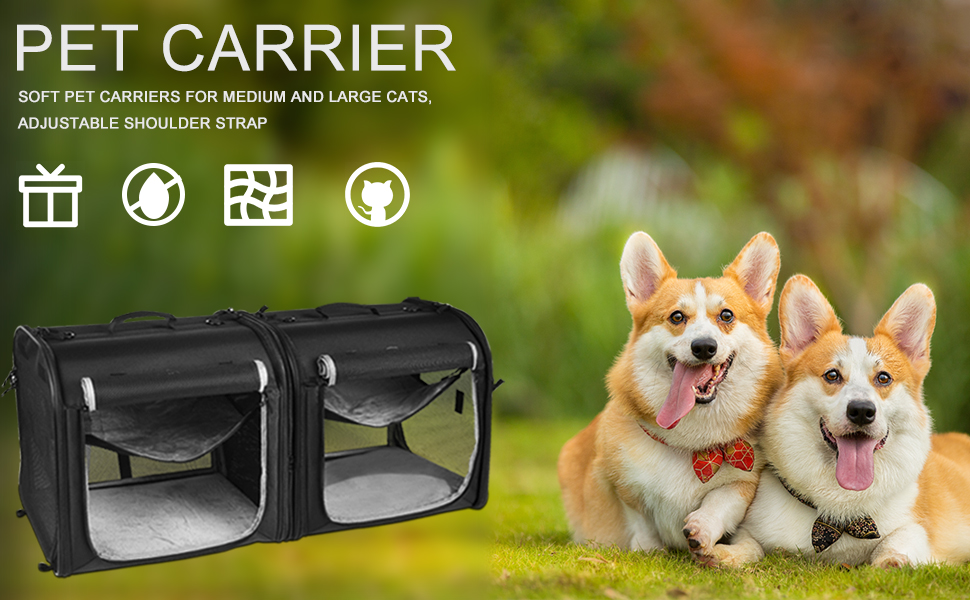 wakytu Portable 2in1 Pet Carrier for Medium Dogs Large Cat 2 Cats Travel Double Dog Crate Set