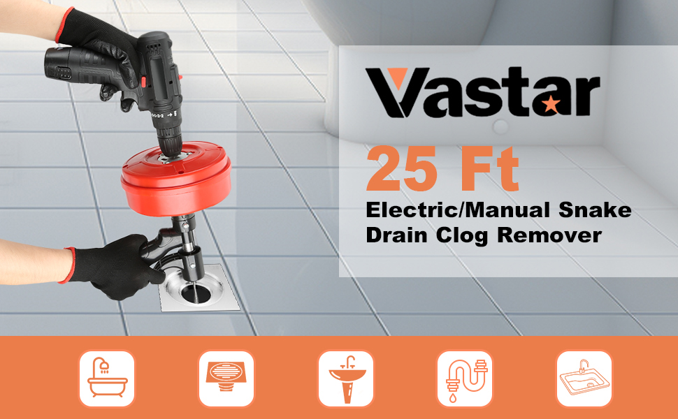 Vastar 7.62M Drain Unblocker Drain Auger, Drain Snake Unblocker with