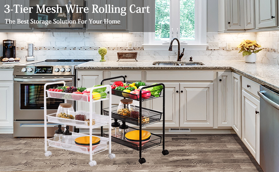 GOLDFAN 3Tier Storage Trolley on Wheels,SpaceSaving Kitchen Trolley