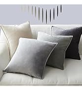 Topfinel Gray Throw Couch Pillows Covers for Living Room,Soft Velvet Square 20 Inches (20x20) Eur...