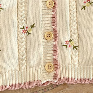 HOOLCHEAN Baby Girls Cotton Small Floral Embroidery Cardigan Sweater