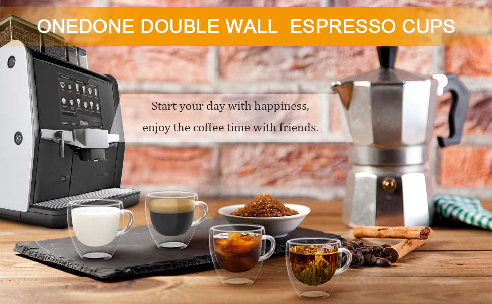 ONEDONE Espresso Cups 2.8 OZ Double Walled Glass Espresso